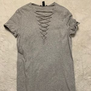 thigh length t-shirt dress with lace up